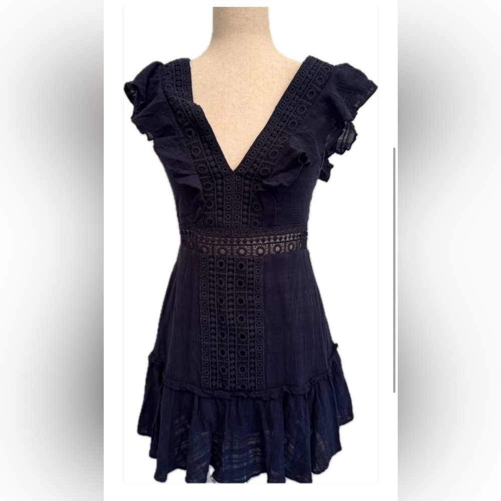 Navy cotton Lace Dress with Ruffle